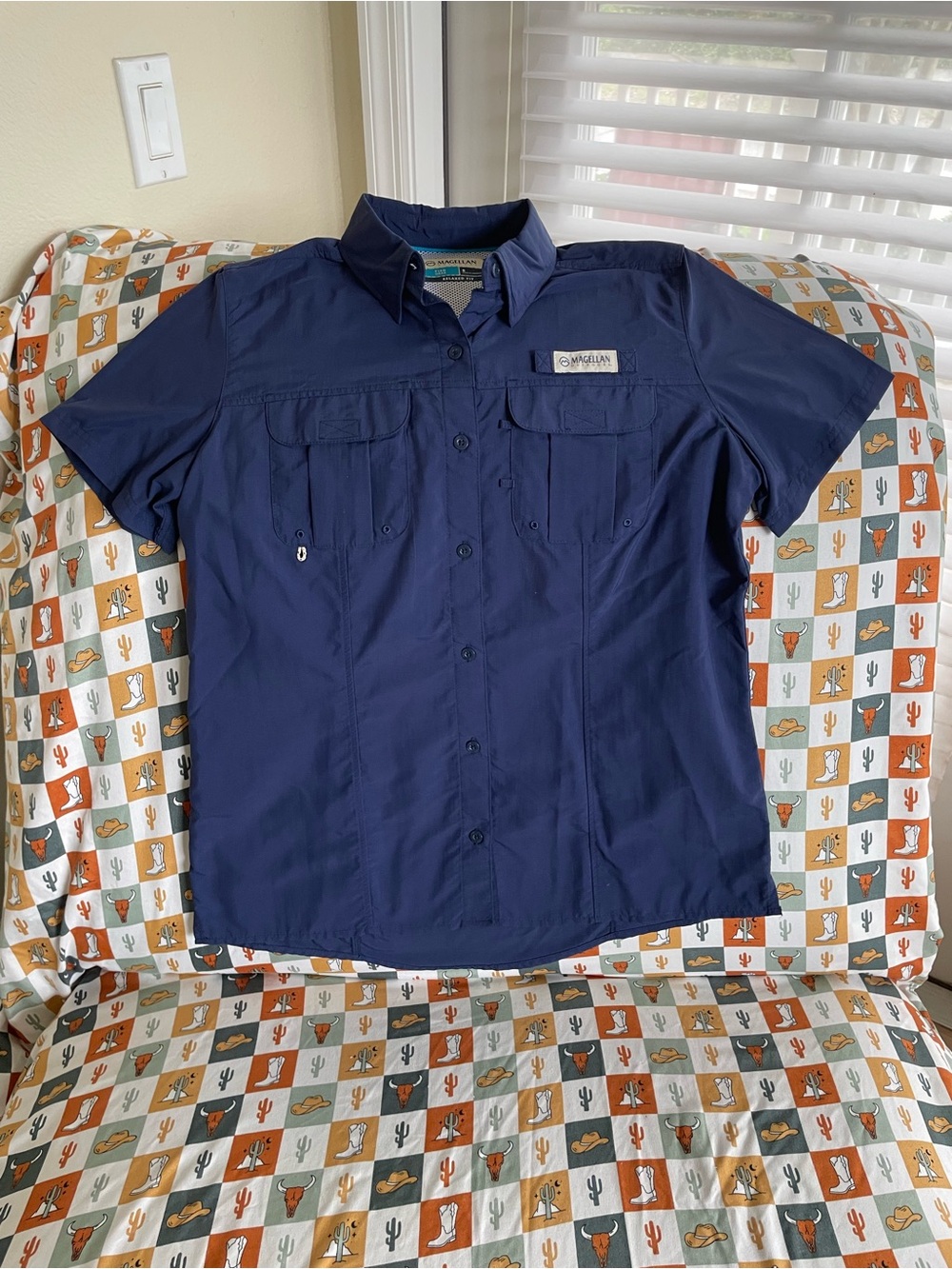 Magellan Outdoors Navy Short-Sleeve Button-Down Shirt